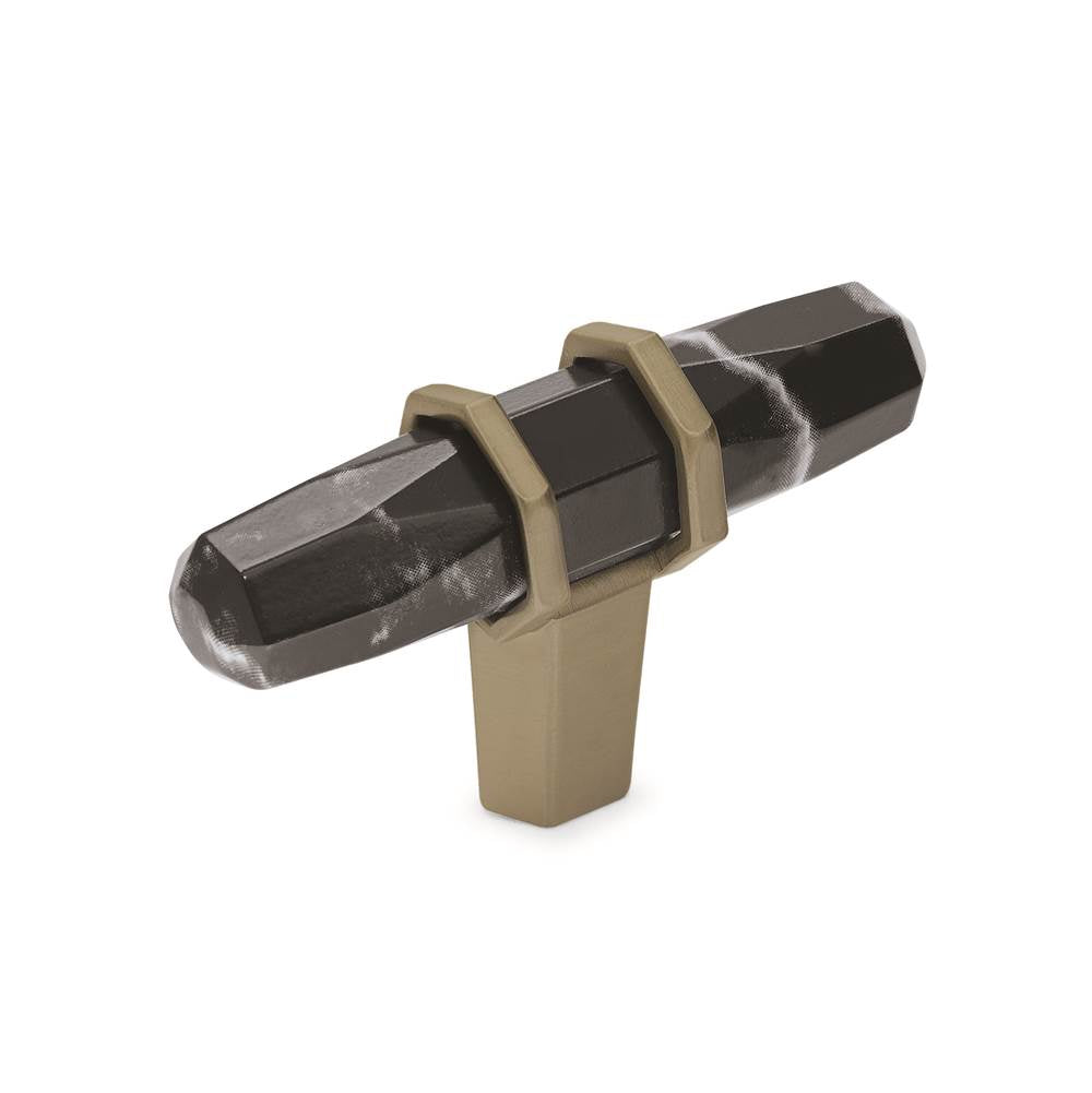 Amerock - Carrione 2-1/2 in (64 mm) Length Marble Black/Golden Champagne Cabinet Knob - Marble Black/Golden Champagne
