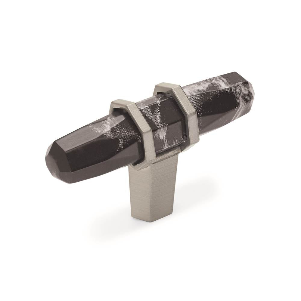 Amerock - Carrione 2-1/2 in (64 mm) Length Marble Black/Satin Nickel Cabinet Knob - Marble Black/Satin Nickel
