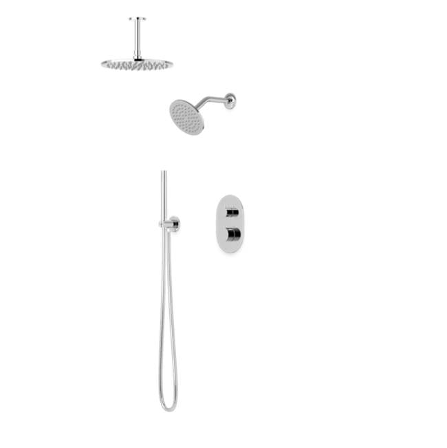 Artos - Opera Round Thermostatic Shower Trim Kit with Wall Mount Shower Head, Ceiling Mount Shower Head, Hand Held Shower Chrome - Chrome