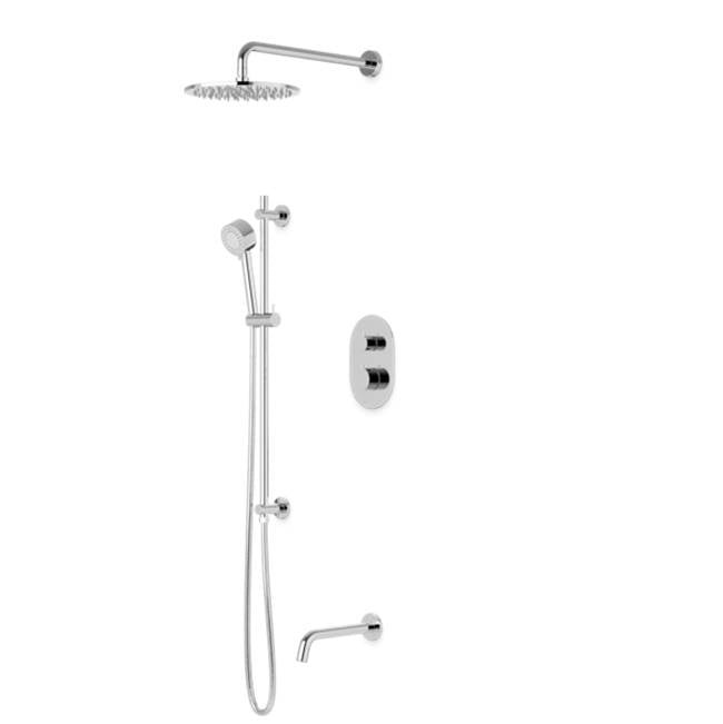 Artos - Opera Round Thermostatic Shower Trim Kit with Wall Mount Shower Head, Hand Held Shower on Slide Bar, Tub Filler Chrome - Chrome