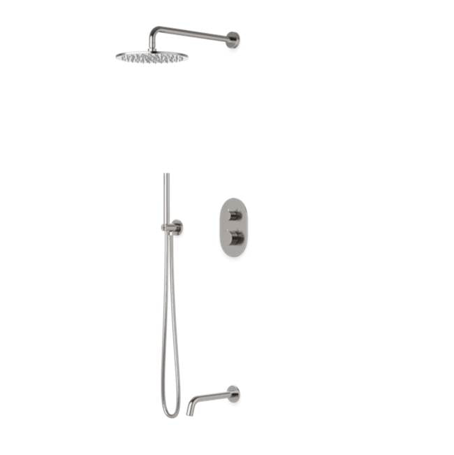 Artos - Opera Round Thermostatic Shower Trim Kit with Wall Mount Shower Head, Hand Held Shower, Tub Filler Brushed Nickel - Brushed Nickel