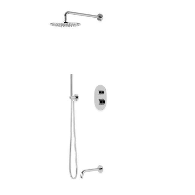 Artos - Opera Round Thermostatic Shower Trim Kit with Wall Mount Shower Head, Hand Held Shower, Tub Filler Chrome - Chrome