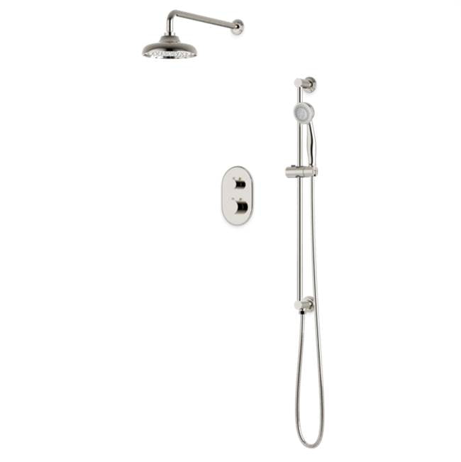 Artos - Classic Thermostatic Shower Trim Kit with Wall Mount Shower Head, Hand Held Shower on Slide Bar Polished Nickel