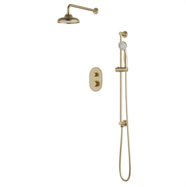 Artos - Classic Thermostatic Shower Trim Kit with Wall Mount Shower Head, Hand Held Shower on Slide Bar Satin Brass