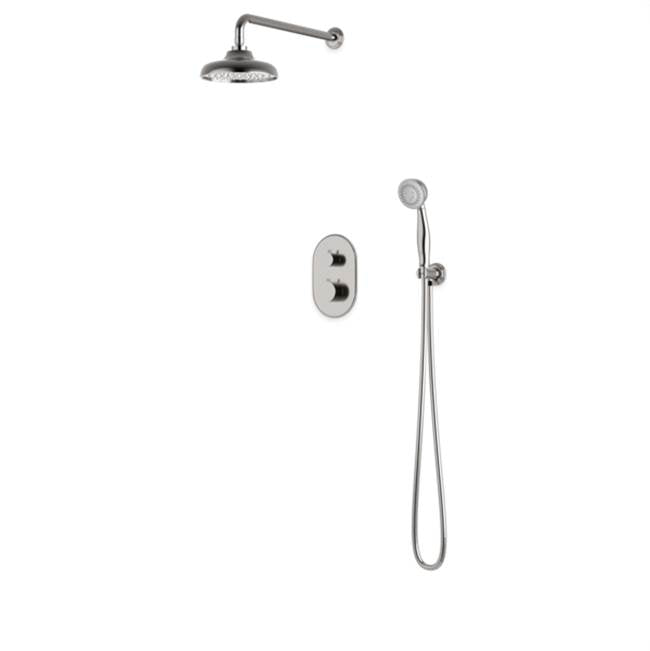 Artos - Classic Thermostatic Shower Trim Kit with Wall Mount Shower Head, Hand Held Shower Brushed Nickel