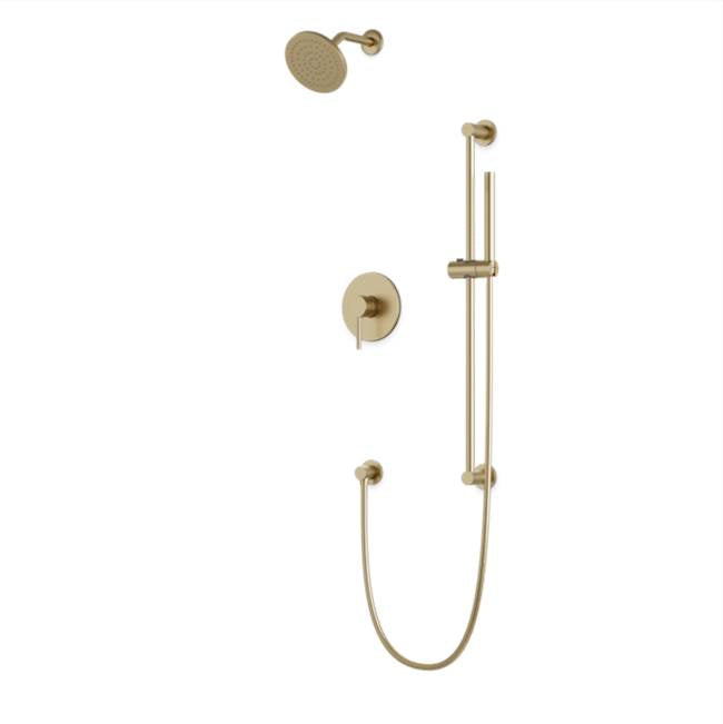 Artos - Round 2-Way Pressure Balance Shower Trim Kit with Rain Shower Head and Hand Held Shower on Slide Bar with Separate Water Outlet Satin Brass