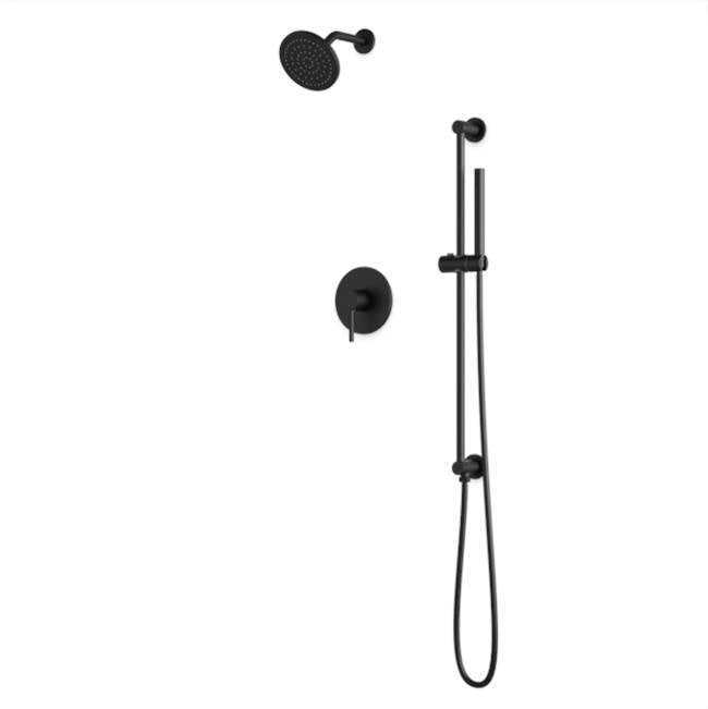Artos - Round 2-Way Pressure Balance Shower Trim Kit with Rain Shower Head and Hand Held Shower on Integrated Slide Bar Matte Black
