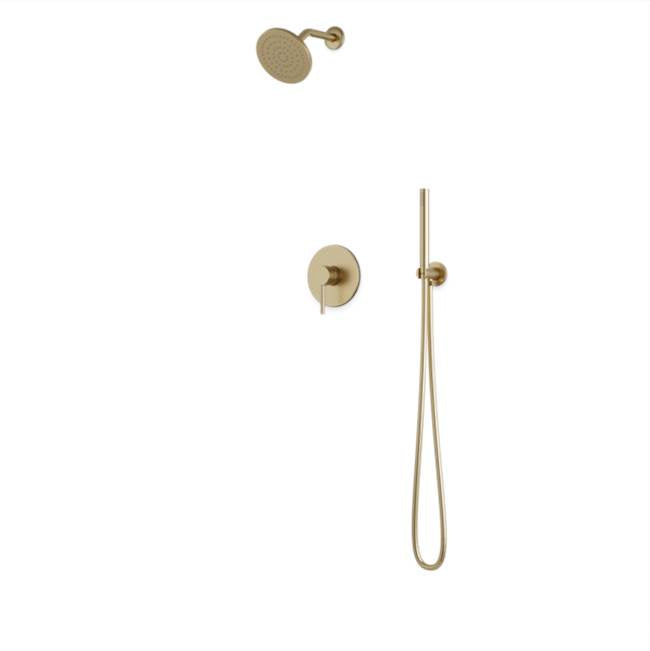 Artos - Round 2-Way Pressure Balance Shower Trim Kit with Rain Shower Head and Hand Held Shower Satin Brass