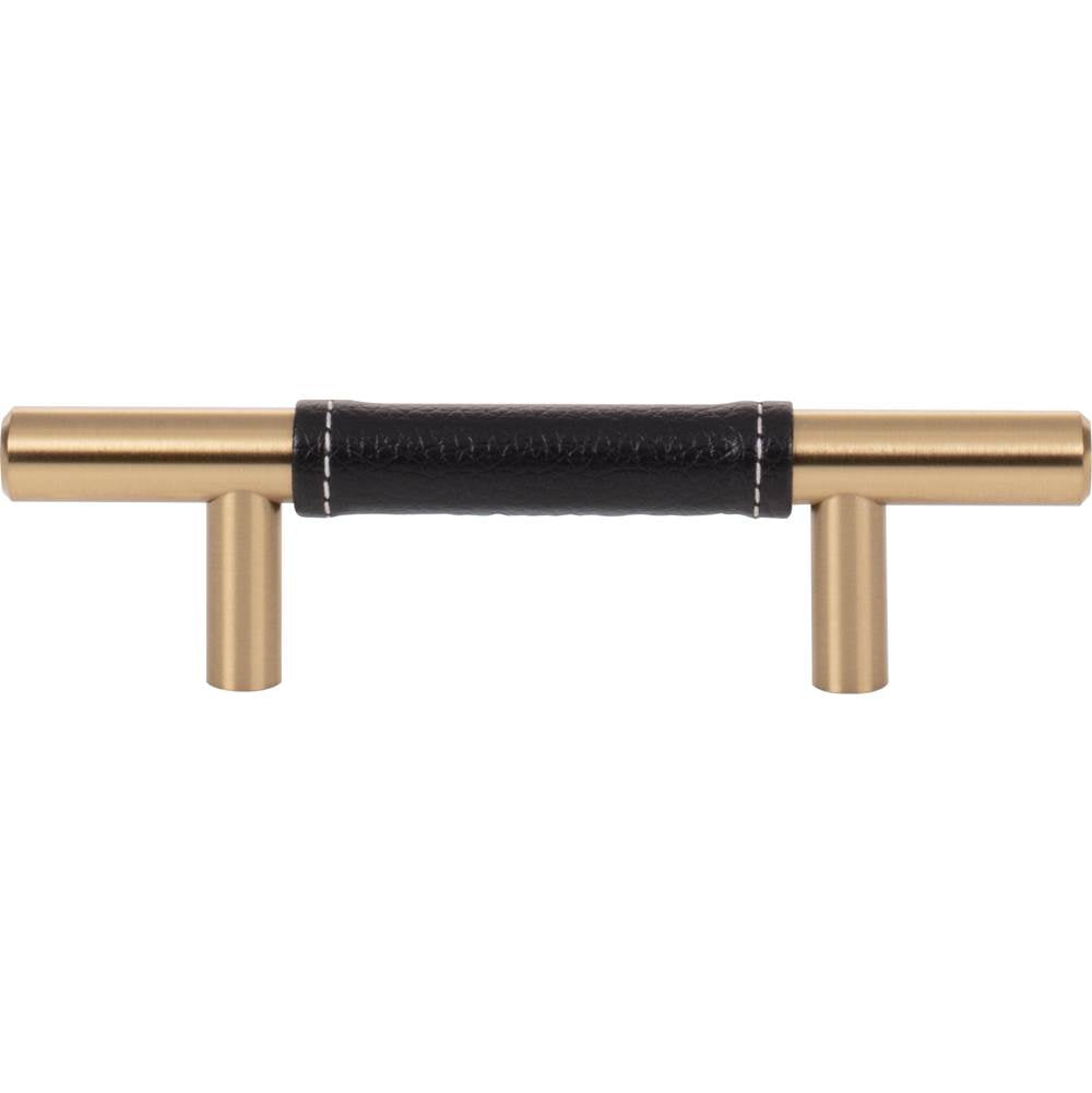 Atlas - Zanzibar Black Leather Pull 3 Inch (c-c) Warm Brass - Warm Brass