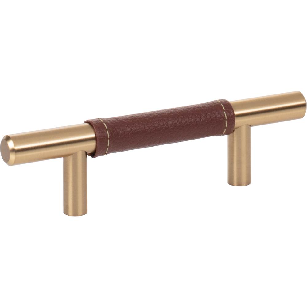 Zanzibar Brown Leather Pull 3 Inch (c-c) Brushed Nickel