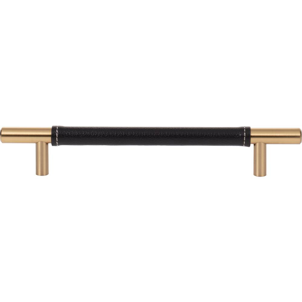 Atlas - Zanzibar Black Leather Pull 6 5/16 Inch (c-c) Warm Brass - Warm Brass