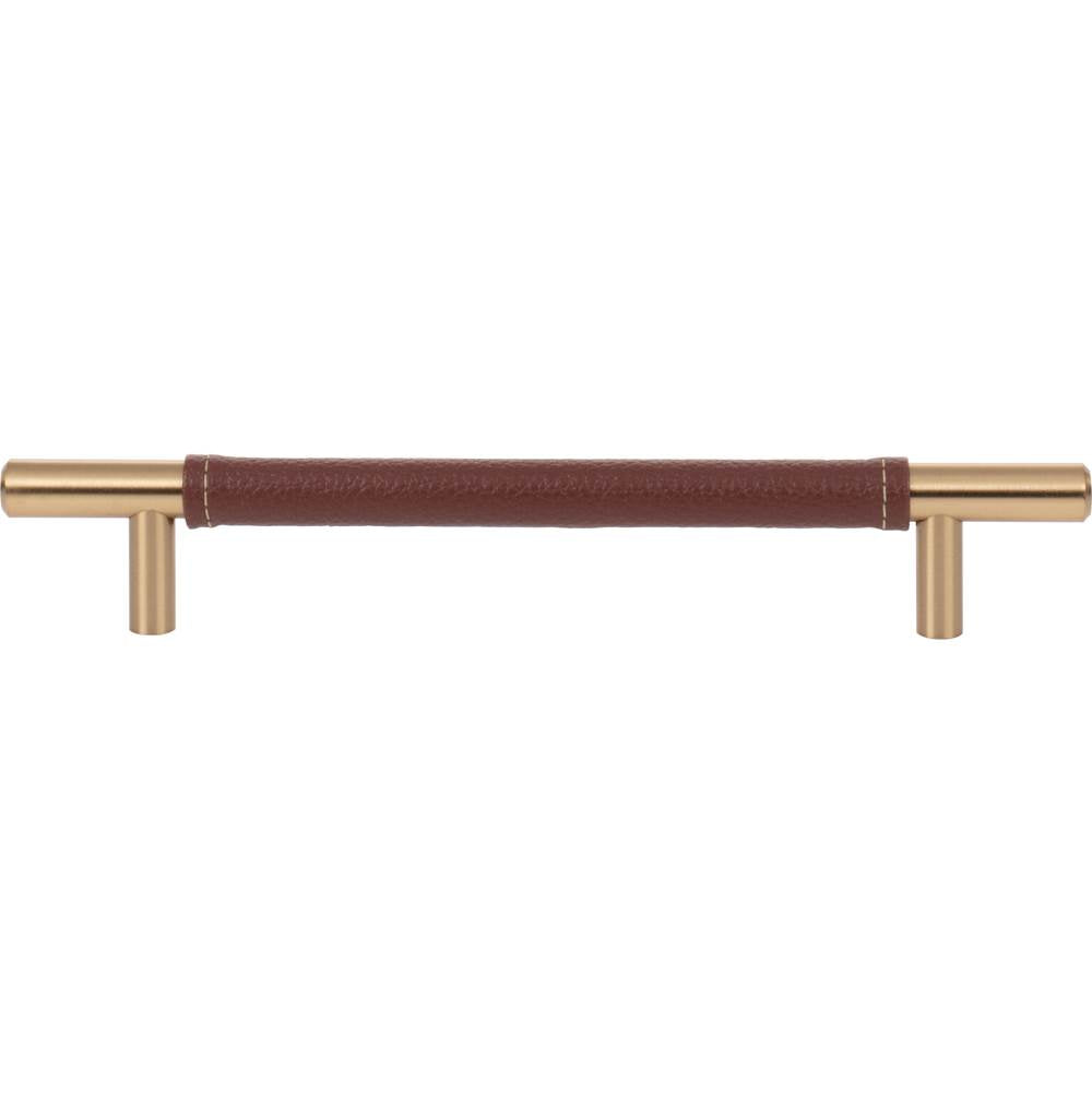 Atlas - Zanzibar Brown Leather Pull 6 5/16 Inch (c-c) Warm Brass - Warm Brass