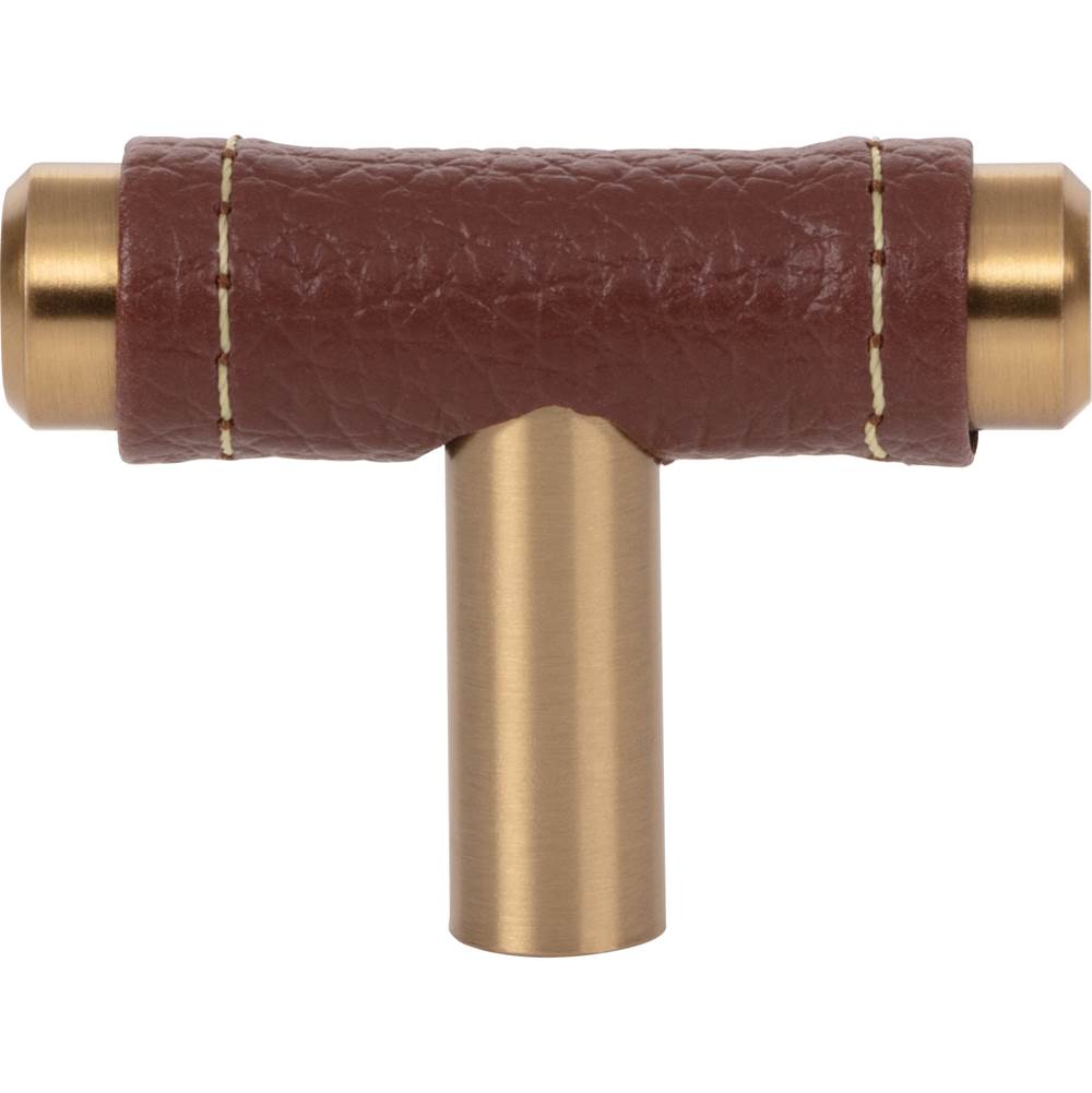Atlas - Zanzibar Brown Leather Knob 1 7/8 Inch Warm Brass - Warm Brass