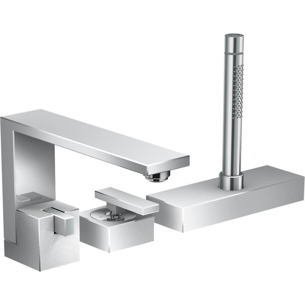 Axor - AXOR Edge 3-Hole Roman Tub Set Trim with 1.75 GPM Handshower - Diamond Cut in Chrome - Chrome