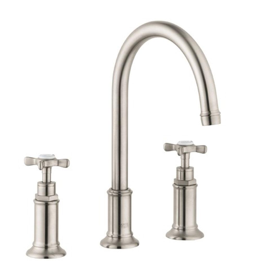 Axor - AXOR Montreux Widespread Faucet 180 with Cross Handles and Pop-Up Drain, 1.2 GPM in Brushed Nickel - Brushed Nickel