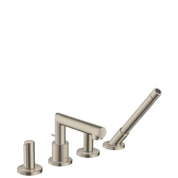 Axor - AXOR Uno 4-Hole Roman Tub Set Trim with Zero Handles and 1.75 GPM Handshower in Brushed Nickel - Brushed Nickel
