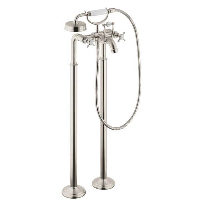 Axor - AXOR Montreux 2-Handle Freestanding Tub Filler Trim with Cross Handles and 1.8 GPM Handshower in Brushed Nickel - Brushed Nickel