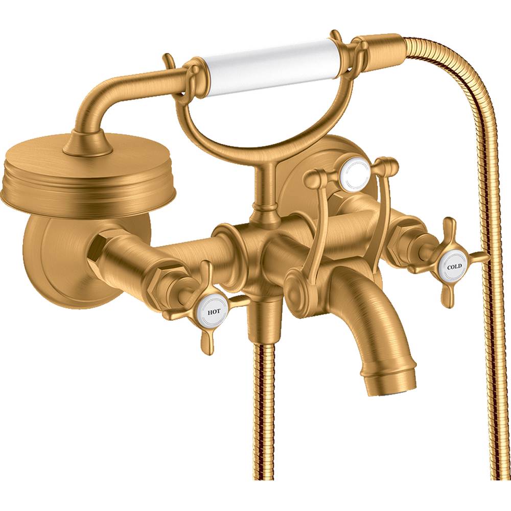 Axor - AXOR Montreux 2-Handle Wall-Mounted Tub Filler with Cross Handles and 1.8 GPM Handshower in Brushed Gold Optic - Brushed Gold Optic