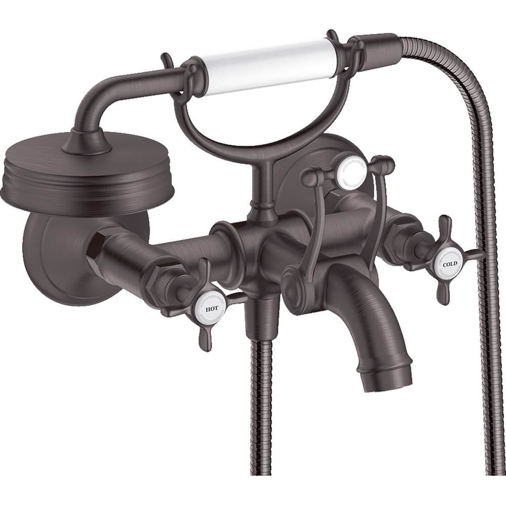 Axor - AXOR Montreux 2-Handle Wall-Mounted Tub Filler with Cross Handles and 1.8 GPM Handshower in Brushed Black Chrome - Brushed Black Chrome