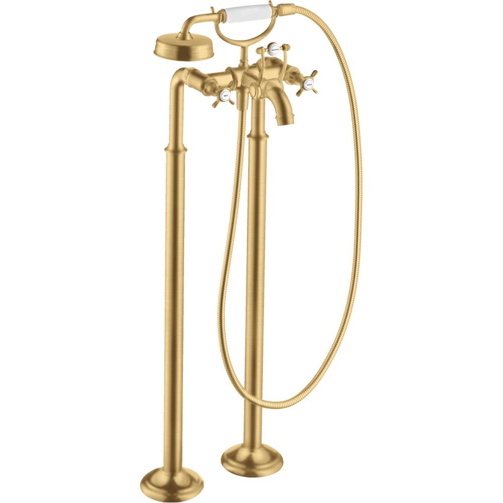 Axor - AXOR Montreux 2-Handle Freestanding Tub Filler Trim with Cross Handles and 1.8 GPM Handshower in Brushed Gold Optic - Brushed Gold Optic