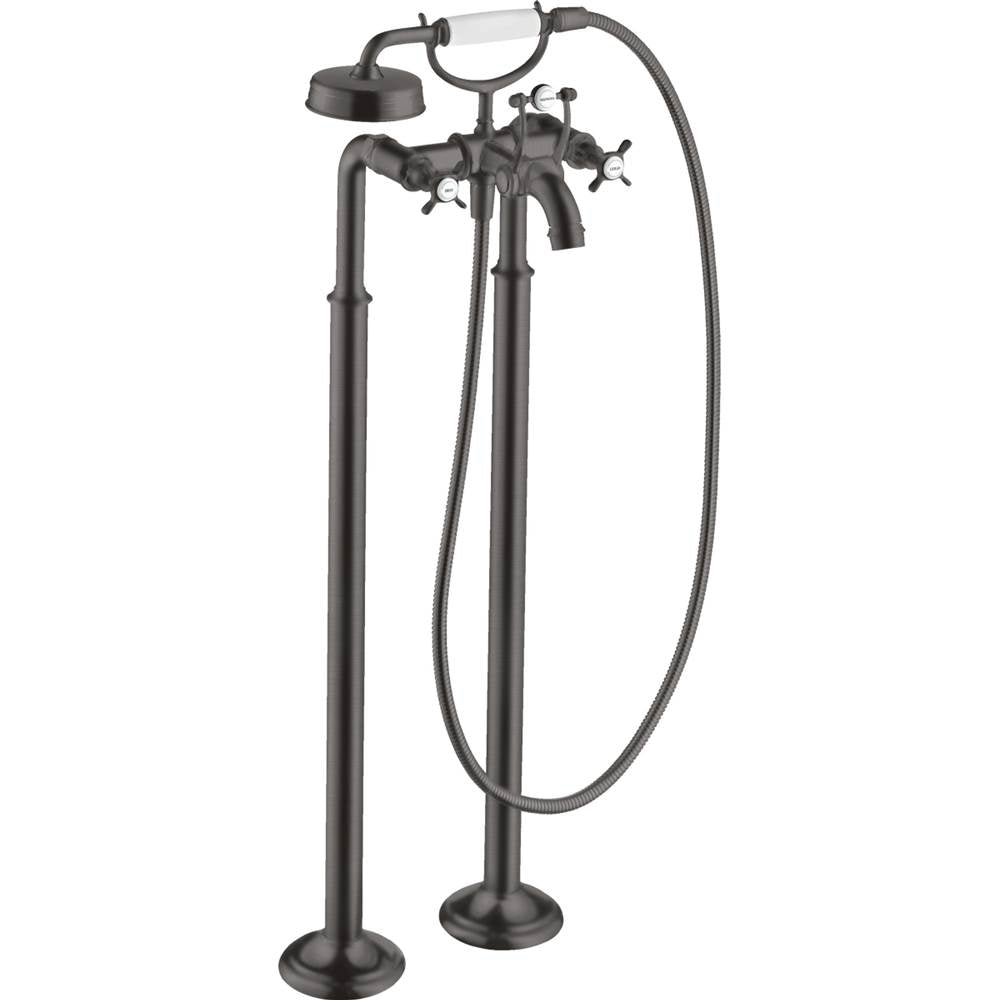Axor - AXOR Montreux 2-Handle Freestanding Tub Filler Trim with Cross Handles and 1.8 GPM Handshower in Brushed Black Chrome - Brushed Black Chrome