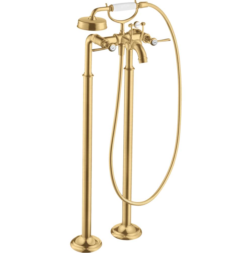 Axor - AXOR Montreux 2-Handle Freestanding Tub Filler Trim with Lever Handles and 1.8 GPM Handshower in Brushed Gold Optic - Brushed Gold Optic