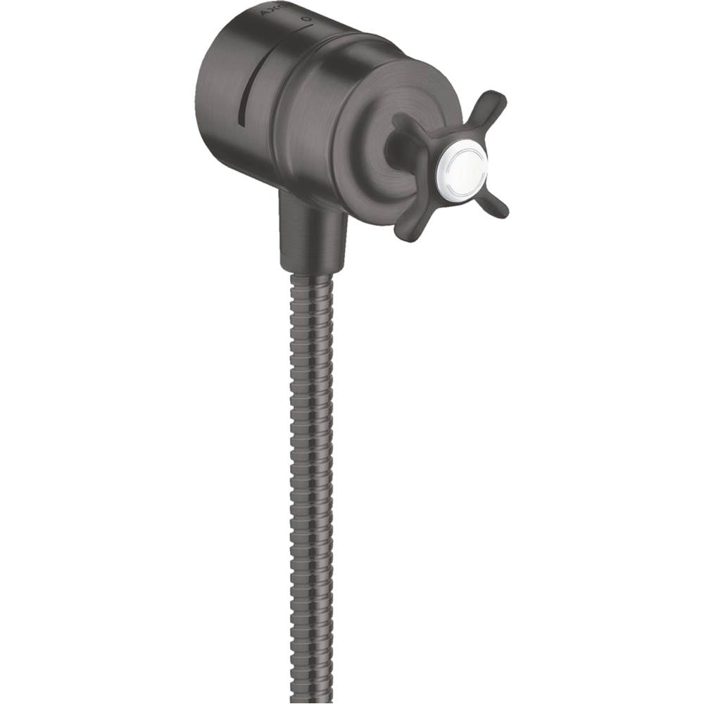 Axor - AXOR Montreux Wall Outlet with Check Valves and Volume Control, Cross Handle in Brushed Black Chrome - Brushed Black Chrome