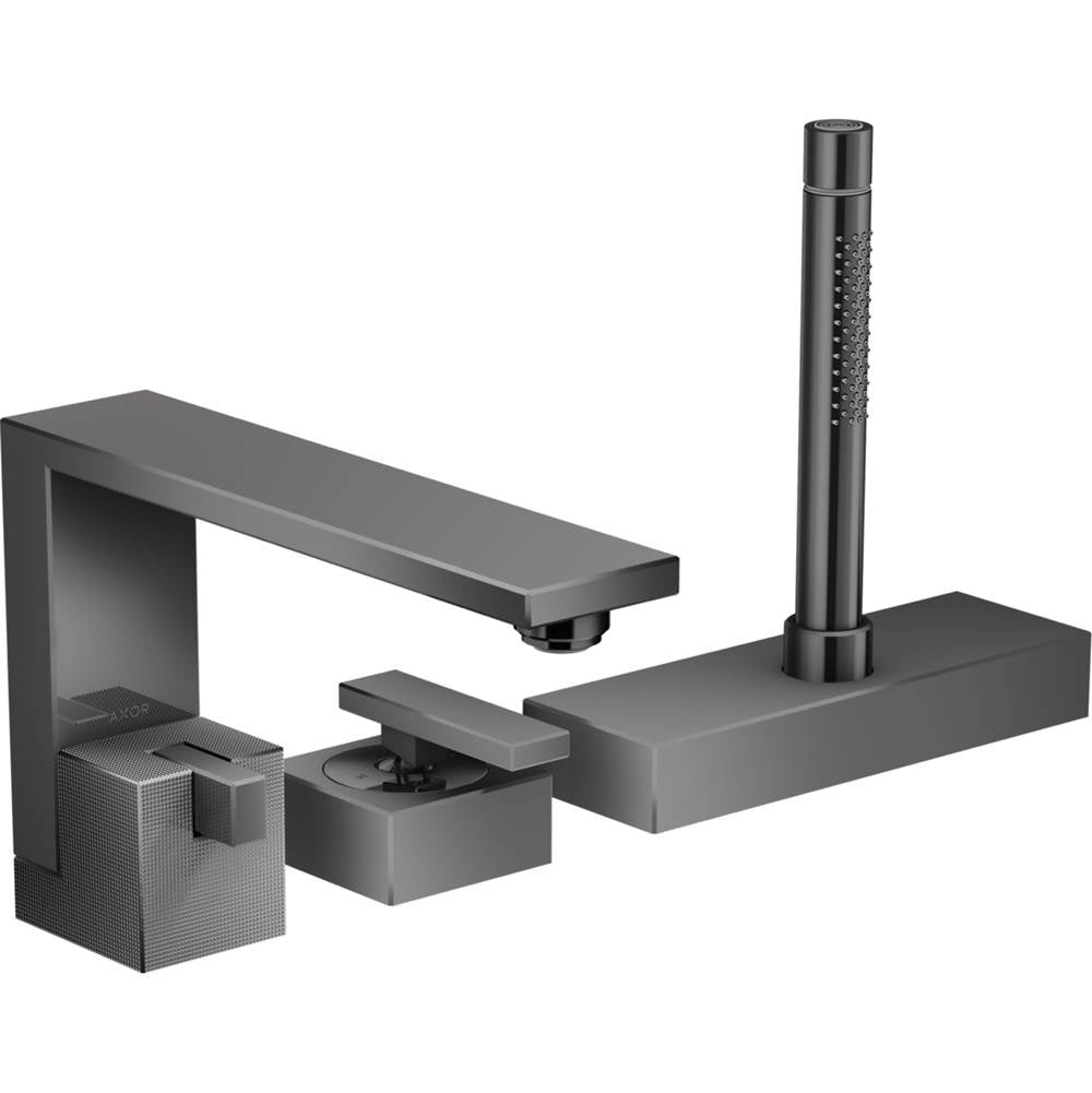 Axor - AXOR Edge 3-Hole Roman Tub Set Trim with 1.75 GPM Handshower - Diamond Cut in Polished Black Chrome - Polished Black Chrome