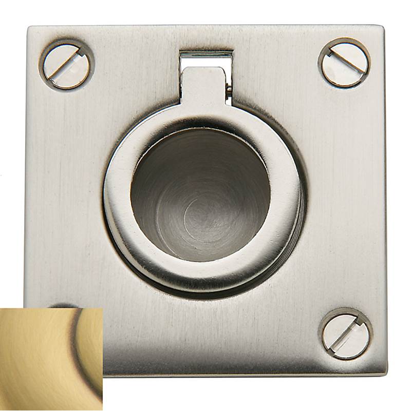 Baldwin - 0393 FLUSH RING PULL 060 - Satin Brass and Brown