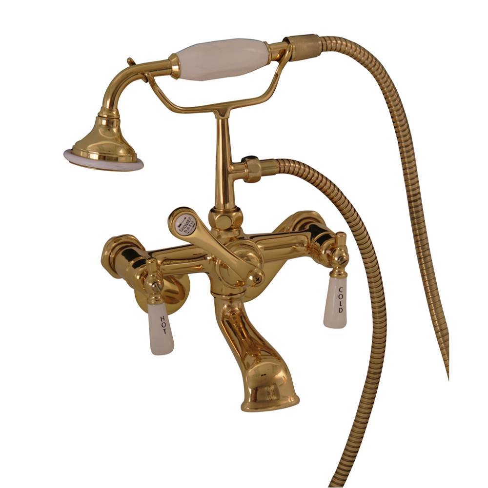 Barclay - Elephant Spout Hand Shwr, w/ Swvl Mts, Porc Handle, Brass - Polished Brass