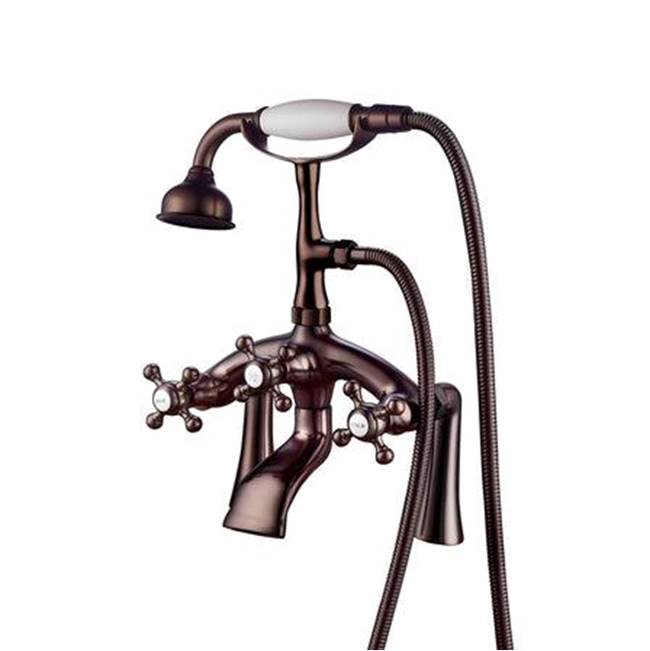 Barclay - Deck Mount Filler w/HandShower 8'' Curved Bdy,Cross Hndl,ORB - Oil Rubbed Bronze