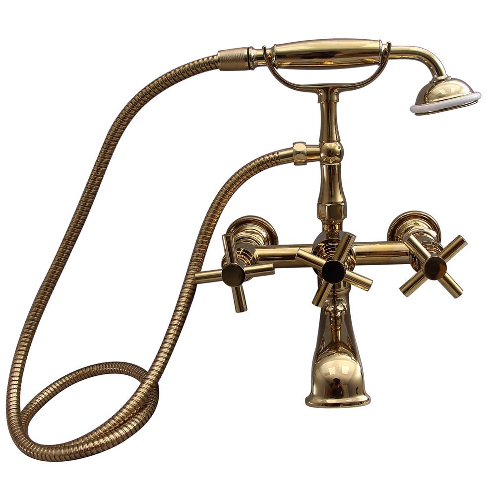 Barclay - Contemporary Wall Mount Tub Faucet w/ Hand Shower-{PB - Polished Brass