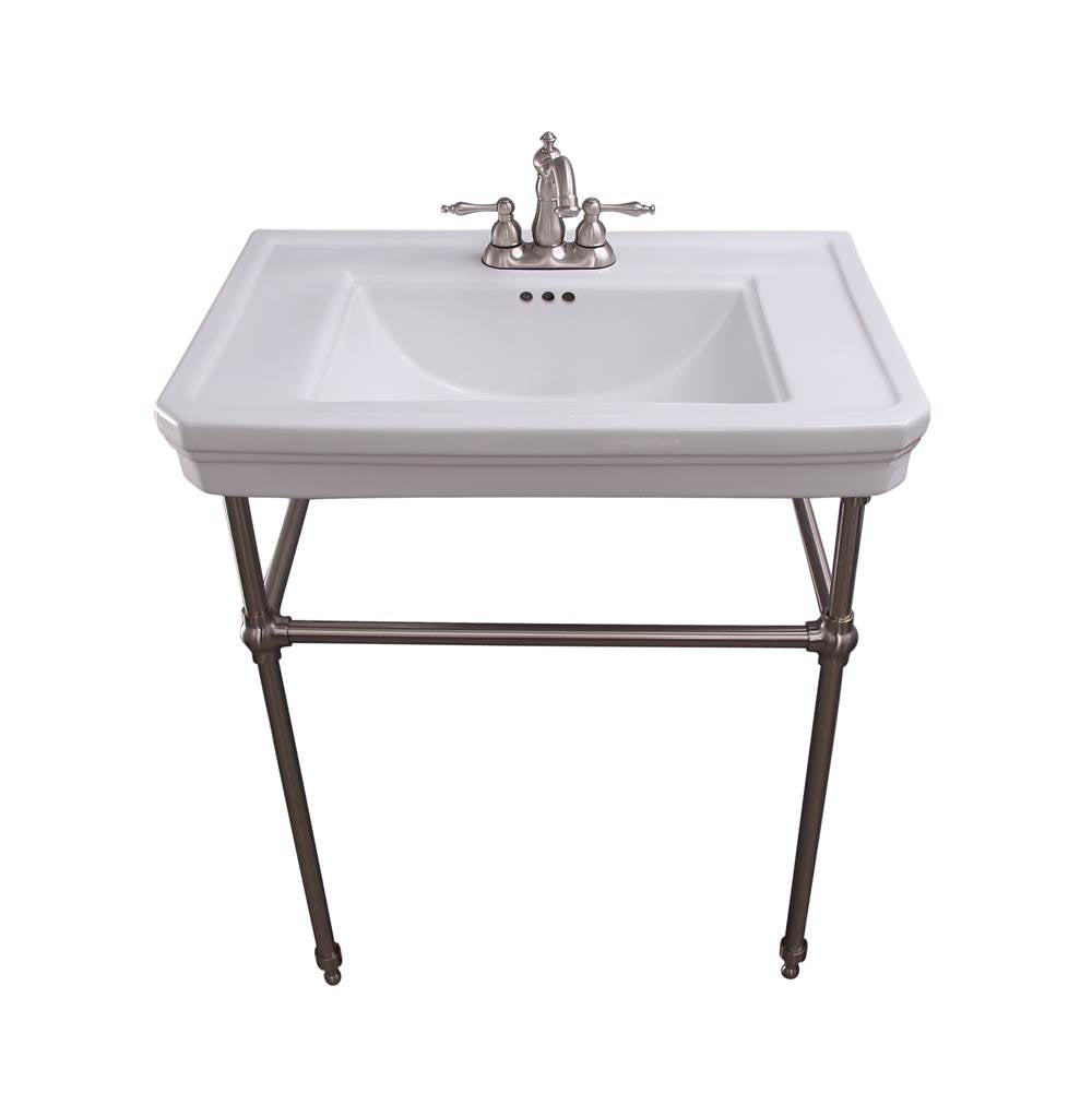 Barclay - Drew 30'' Console w/Stand, White, 4'' CC, BN Stand - Brushed Nickel