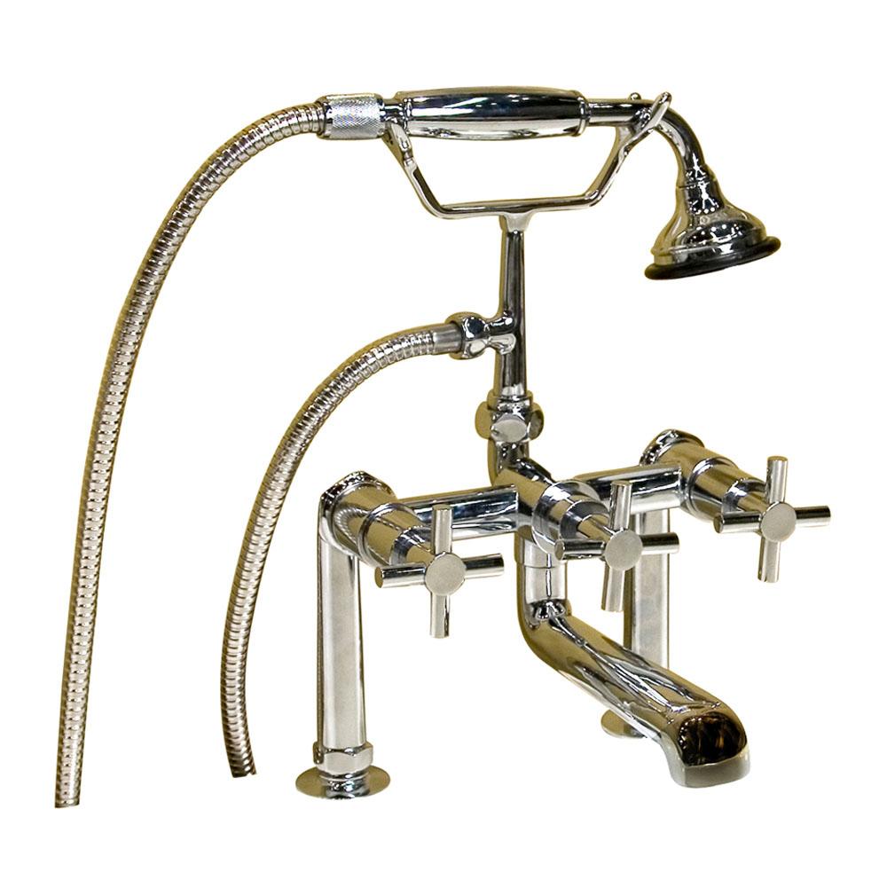 Barclay - Deck Mount Tub Faucet w/ Cross Handles, Hand Shower-CP - Polished Chrome