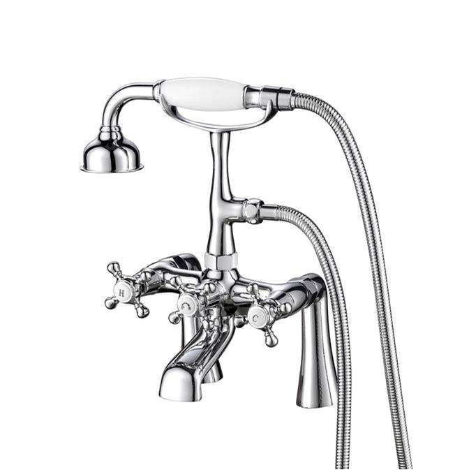Barclay - Deck Mount Filler w/HandShower 6''Straight Bdy,Cross Hndl,CP - Polished Chrome