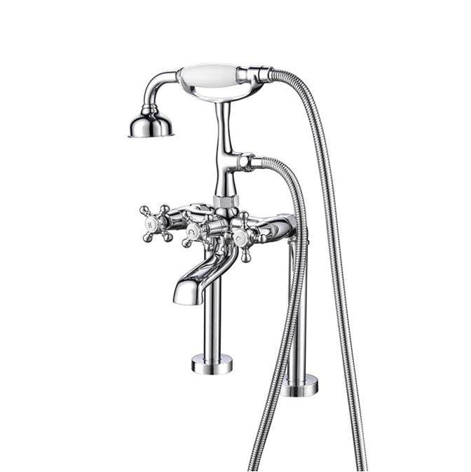 Barclay - Deck Mount Filler w/HandShower 6''Straight Bdy,Cross Hndl,CP - Polished Chrome