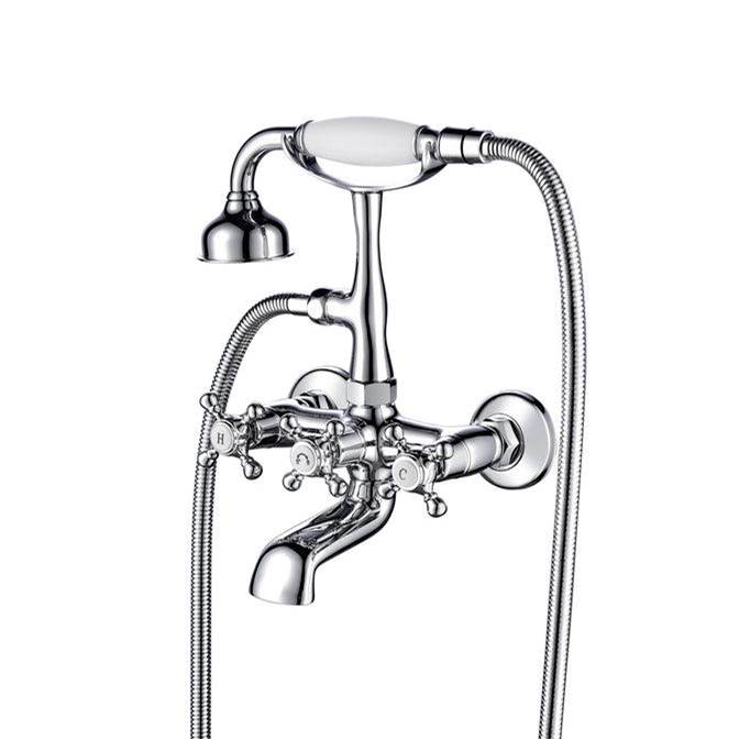 Barclay - Wall Mount Filler w/HandShower 6''Straight Bdy,Cross Hndl,CP - Polished Chrome