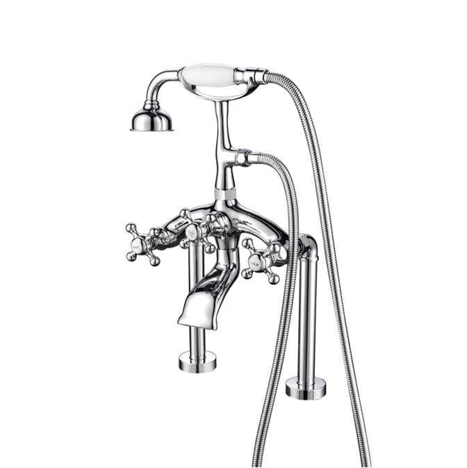 Barclay - Deck Mount Filler w/HandShower 8'' Curved Bdy,Cross Hndl,CP - Polished Chrome