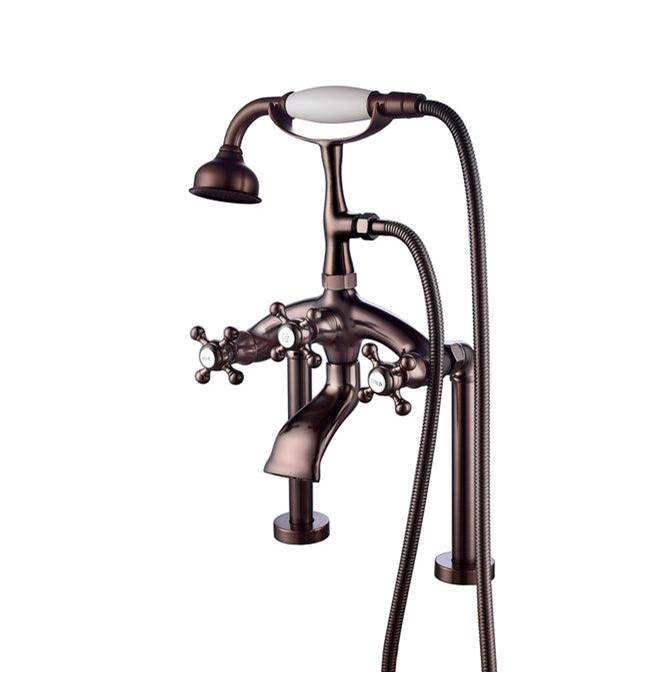 Barclay - Deck Mount Filler w/HandShower 8'' Curved Bdy,Cross Hndl,ORB - Oil Rubbed Bronze