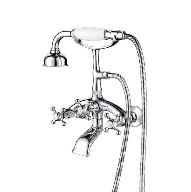 Barclay - Wall Mount Filler w/HandShower 8'' Curved Bdy,Cross Hndl,CP - Polished Chrome