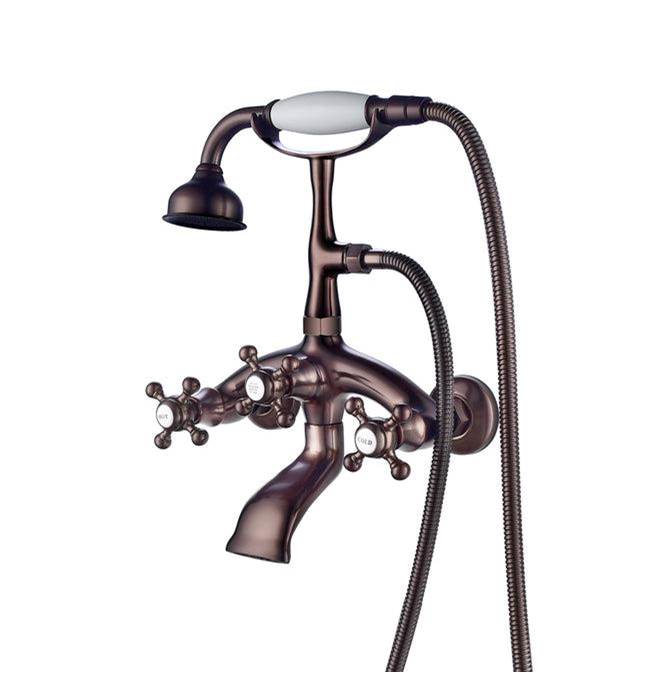 Barclay - Wall Mount Filler w/HandShower 8'' Curved Bdy,Cross Hndl,ORB - Oil Rubbed Bronze