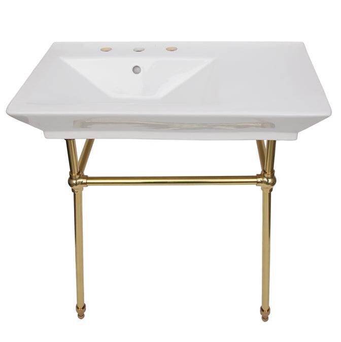 Barclay - Opulence Console 31-1/2'', Rect Bowl, 1-hole, White, PB Stand - Polished Brass