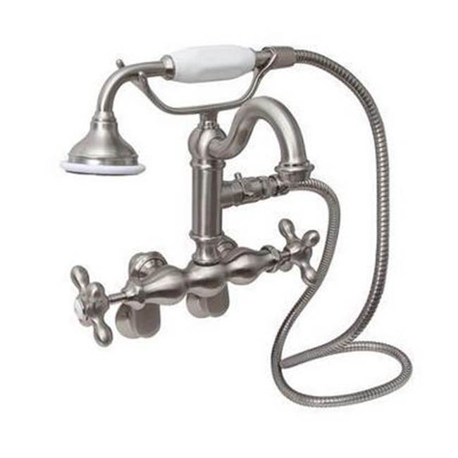 Barclay - Hook Spout w/Hand Shwr,Tub Wall Mount,Metal Cross Hdl, BN - Brushed Nickel