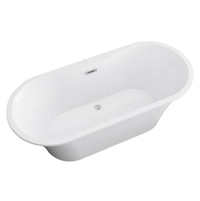 Nouri 66'' AC Tub White W/ Internal Drain & OF Brush Gold