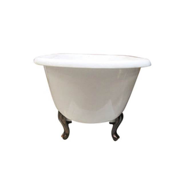 Columbia 61''Ci Dbl Roll Tub Wh No Holes, Orb Jewel Feet