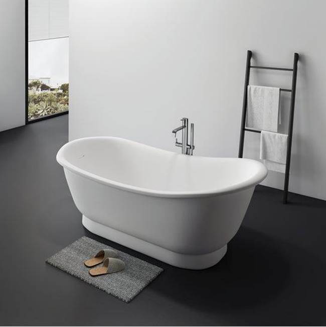Becki 67'' Freestanding DBL Slipper BARstone Tub ,Matte WH
