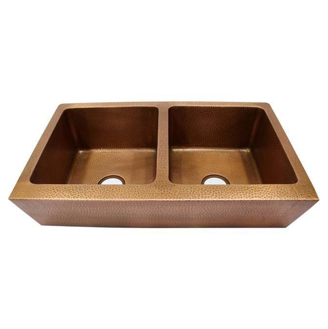 Barclay - Grecia 36'' Farmhouse Kitchen Sink Double Bowl,AC - Antique Copper