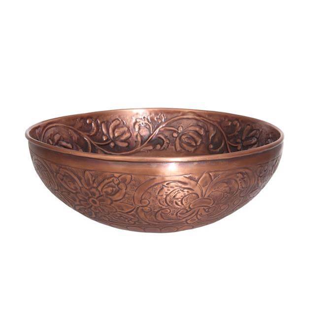 Barclay - Arandas 15'' Embossed Round Basin, Hammered,Antique Copper - Antique Copper