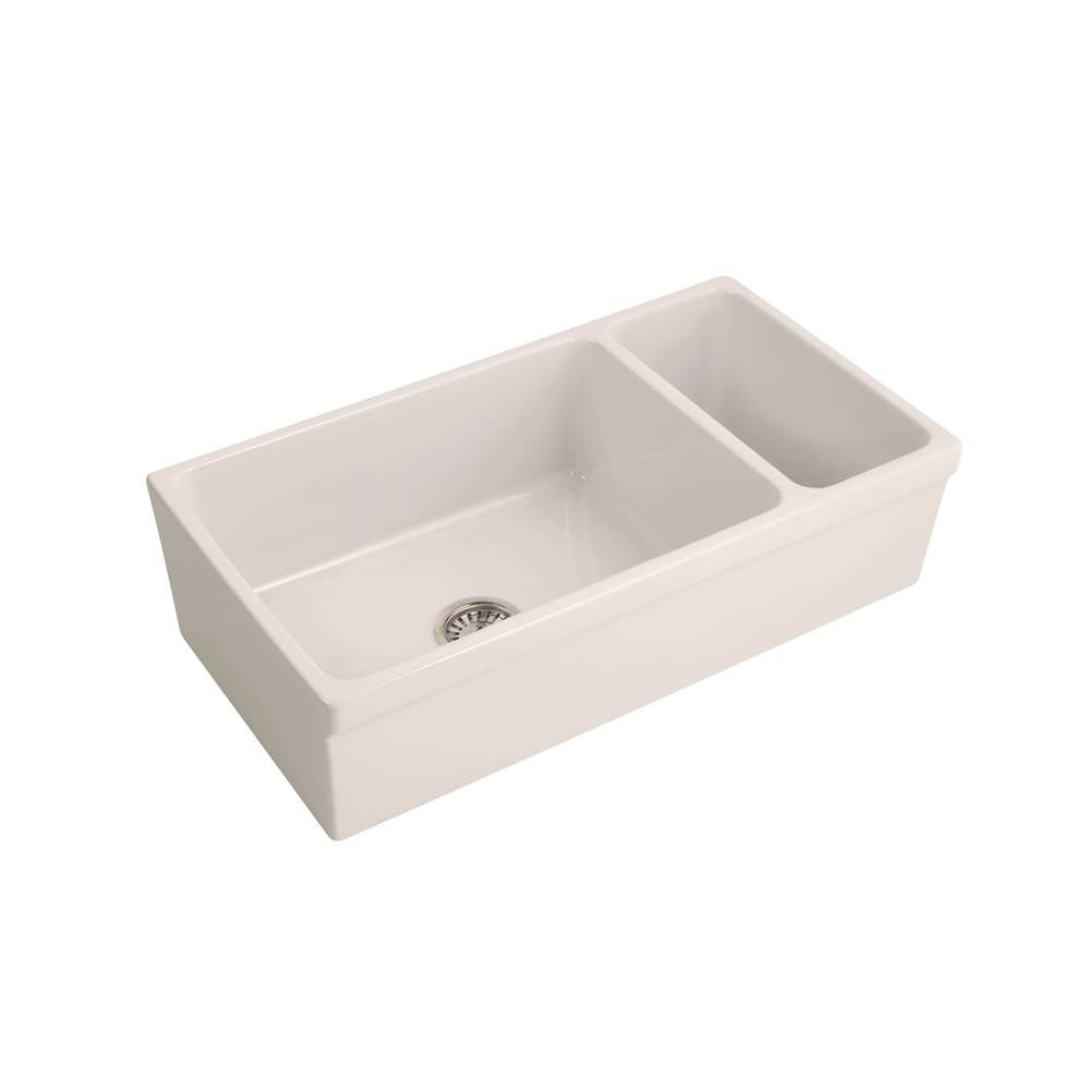 Barclay - Lowell 36'' Dbl Bowl,Small Bol Right,Fireclay Apron Front Sink-BQ - Bisque