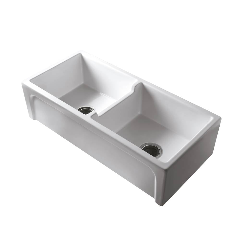 Barclay - Myron DBL Bowl Fire Clay 39'' Apron Front Sink, White - White
